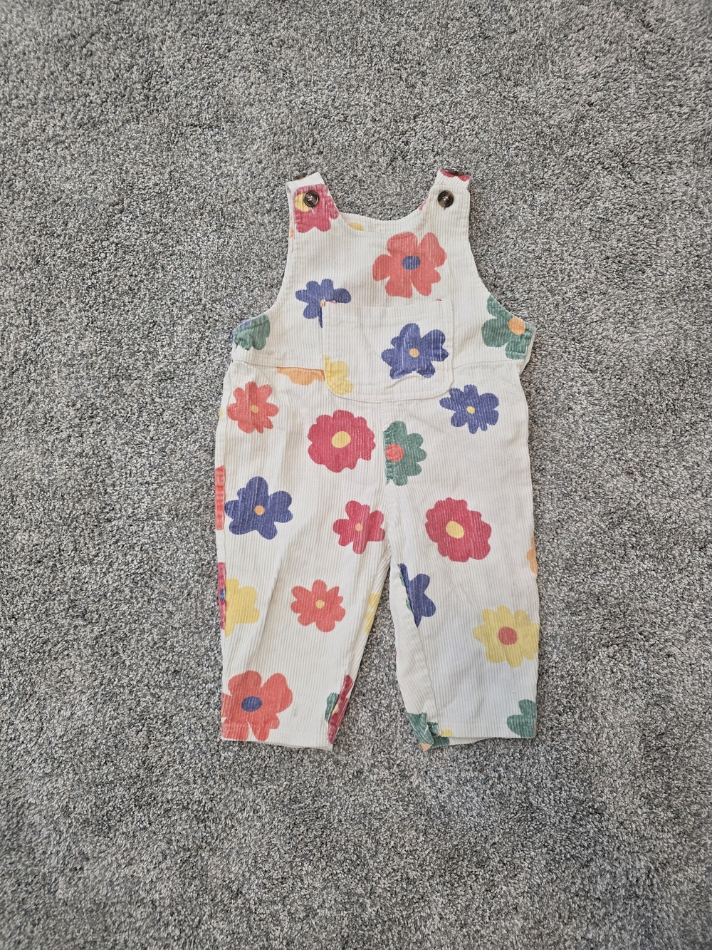 Cream Floral Print Kids Overalls with Multicolor Flowers